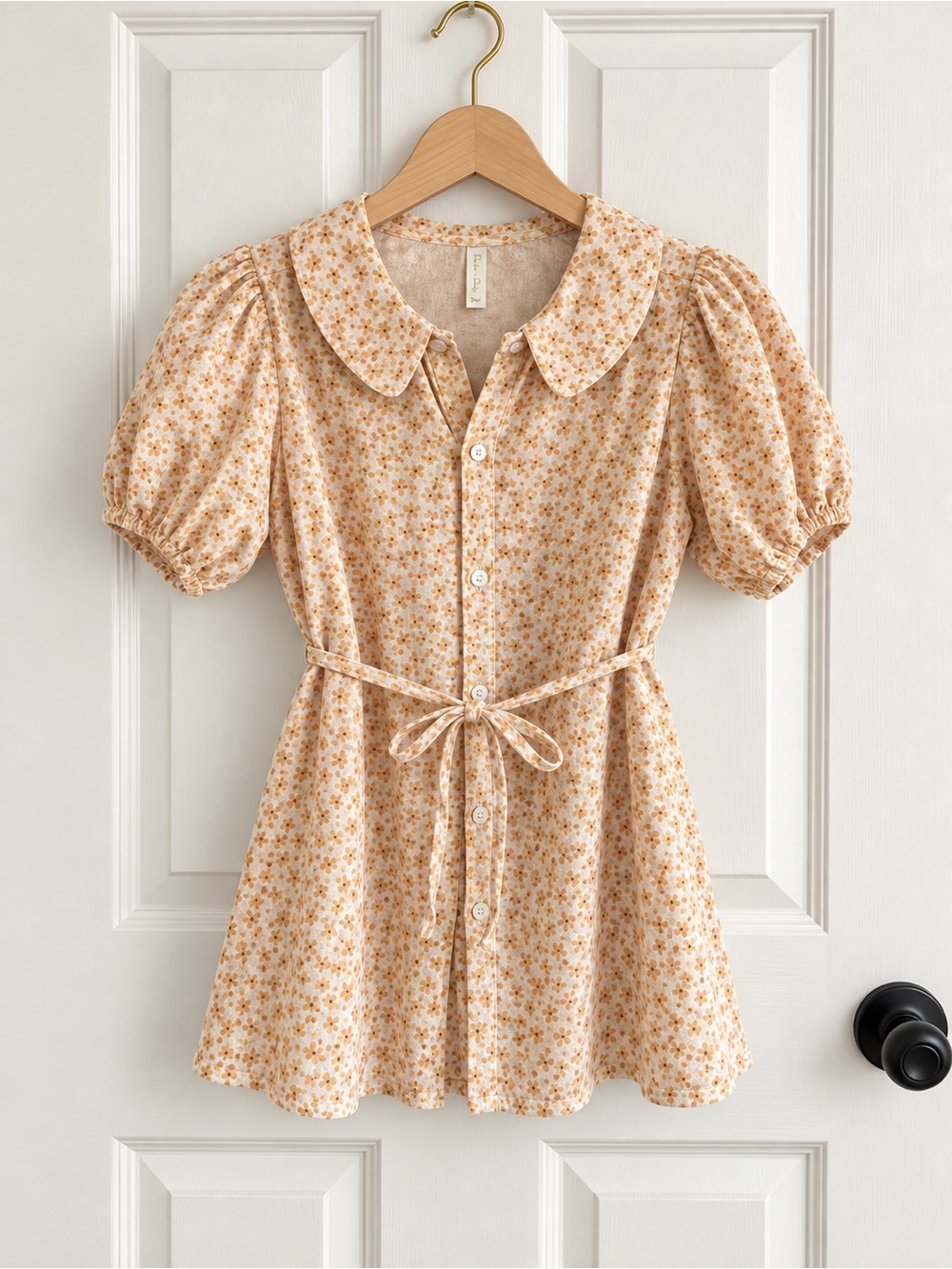 Rylee + Cru Girls 4-5Y Floral Button Front Puff Sleeve Tie Waist Dress
